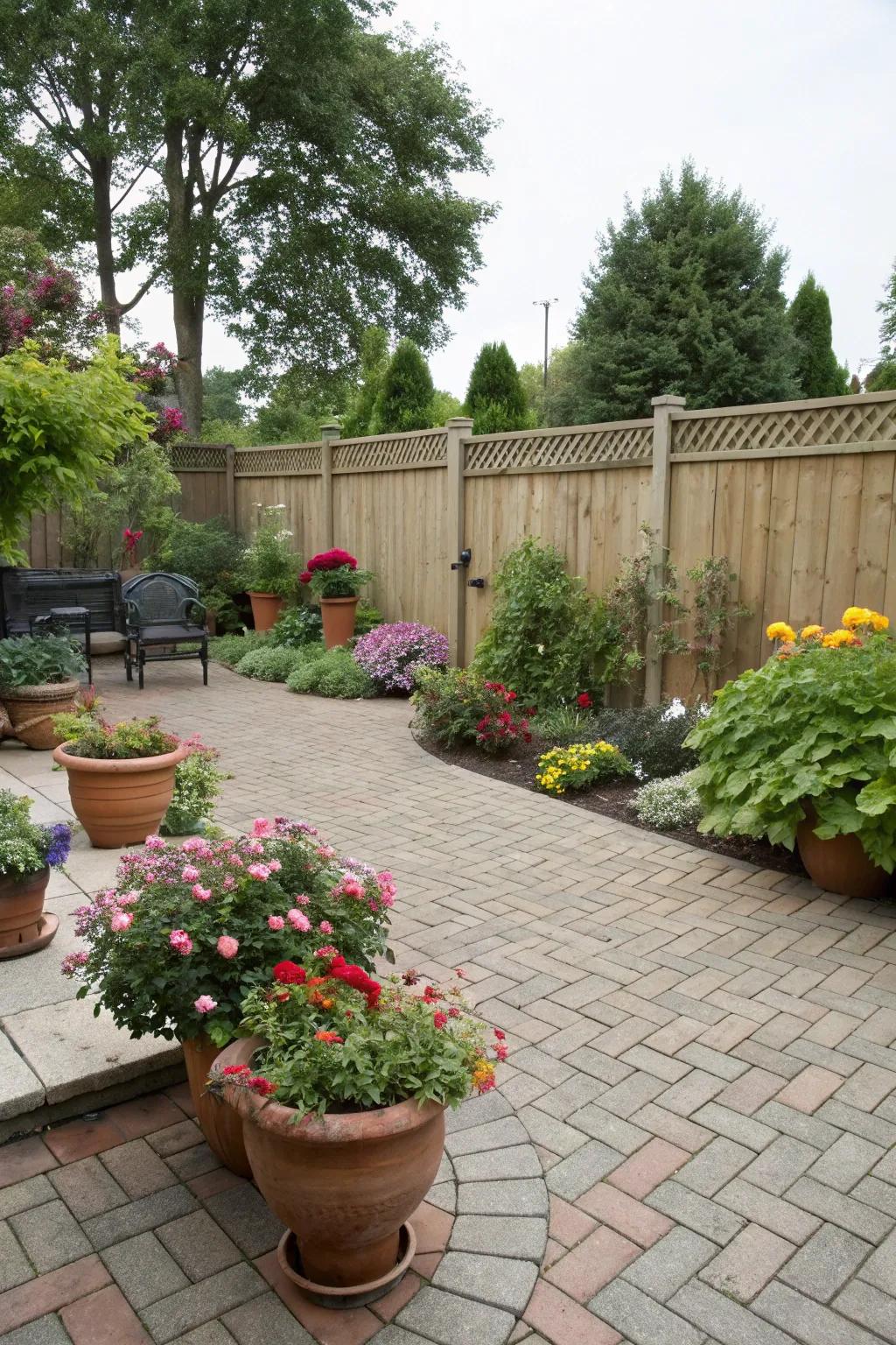 A rustic brick patio ideal for outdoor dining and relaxation.