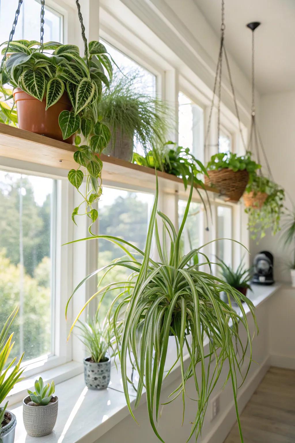 Enhance air quality with easy-care spider plants.