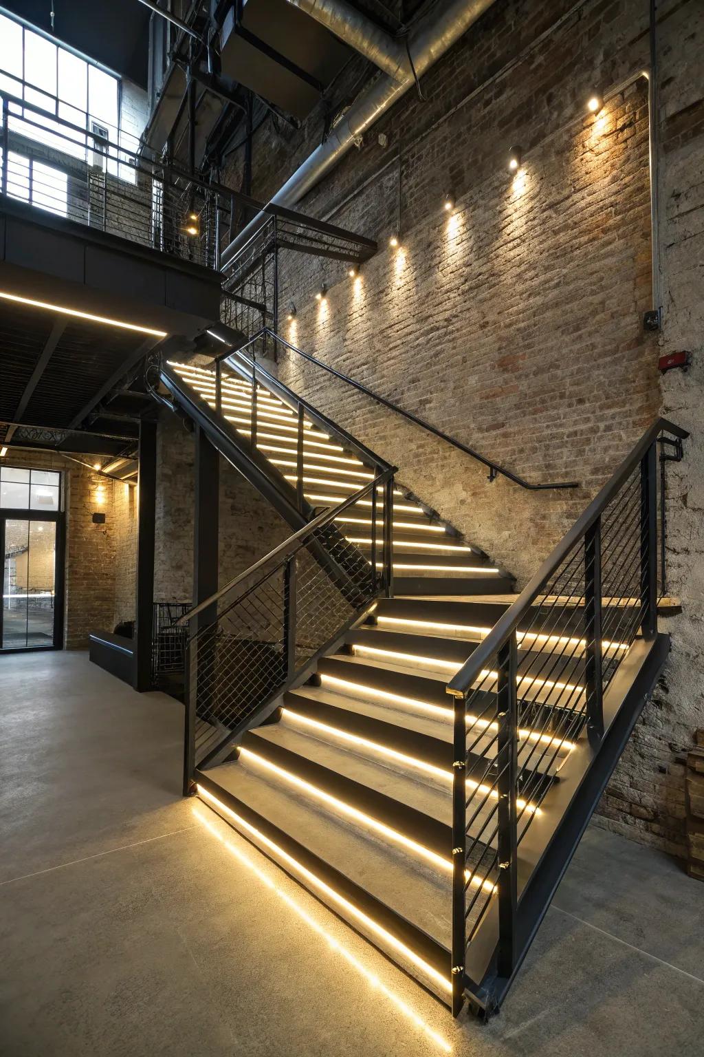 Striking staircase with LED strip lighting