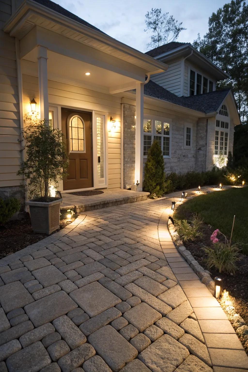 Subtle lights includes heat to this connected entryway course.