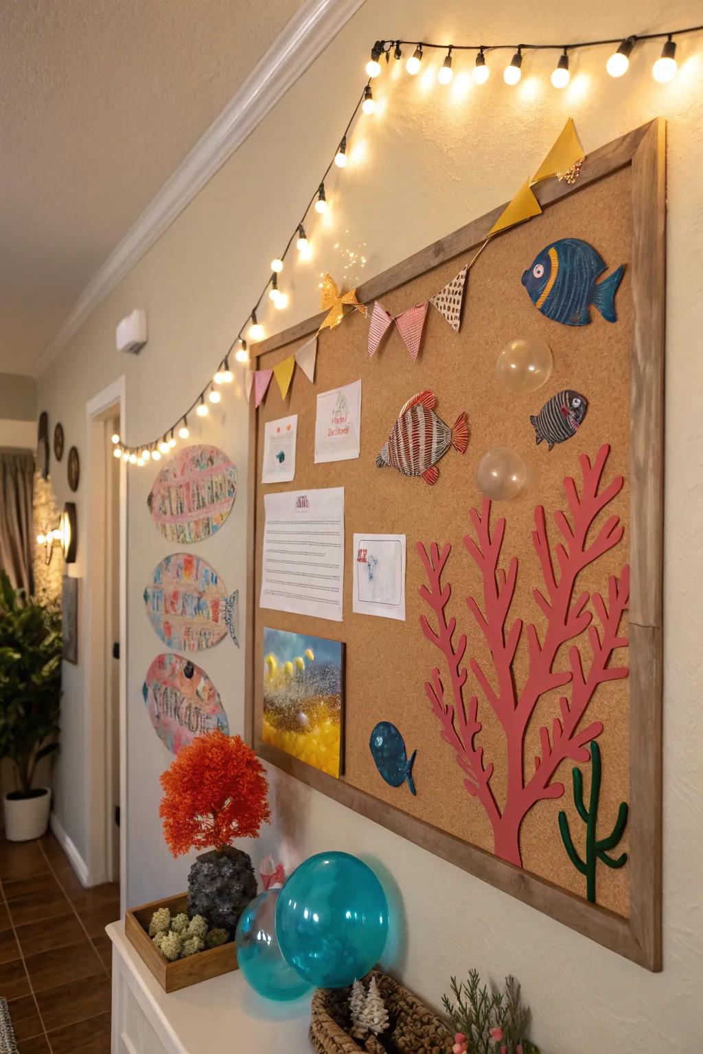 An ocean-themed bulletin board for underwater adventures.