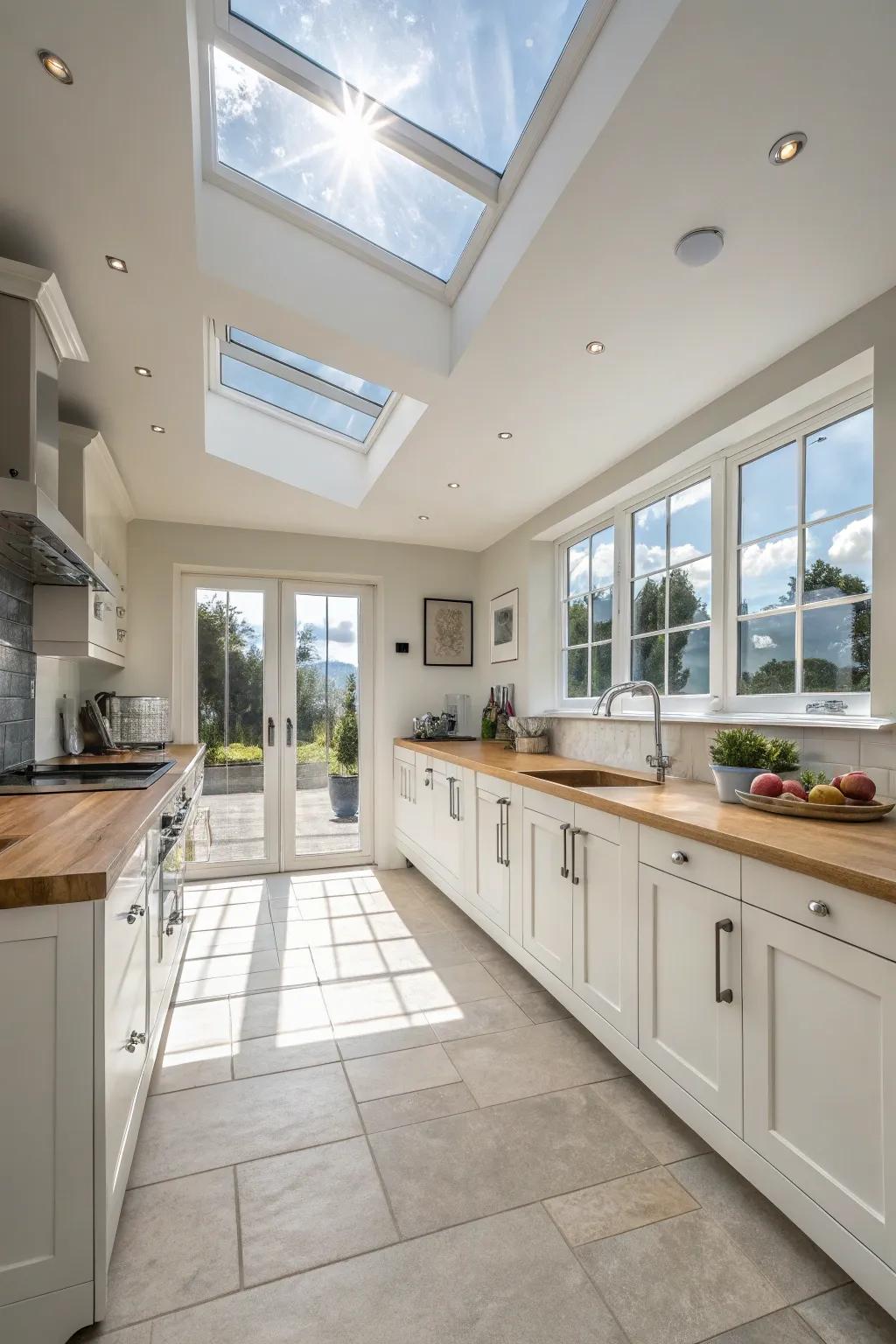 Brighten your kitchen with natural light from skylights.