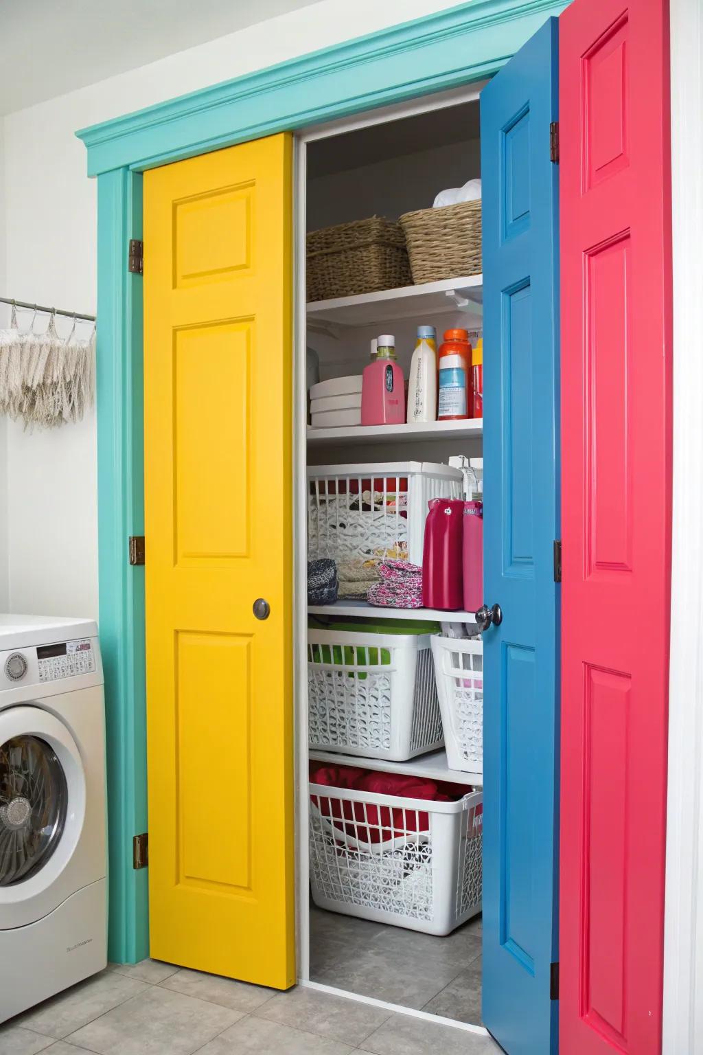 Bold-colored doors can turn your laundry space into a visual delight.