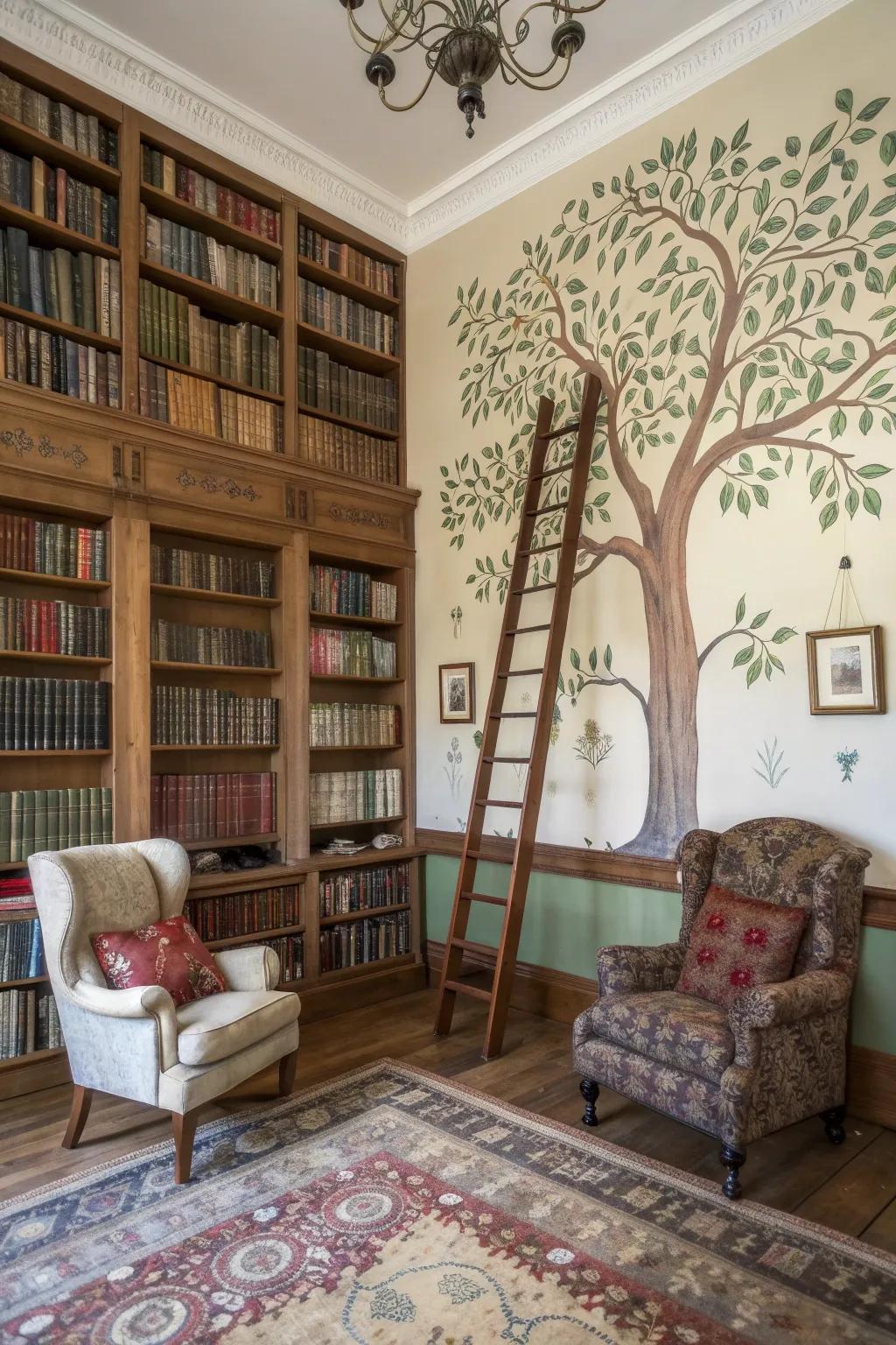 A family tree mural adds a personal touch to your library.
