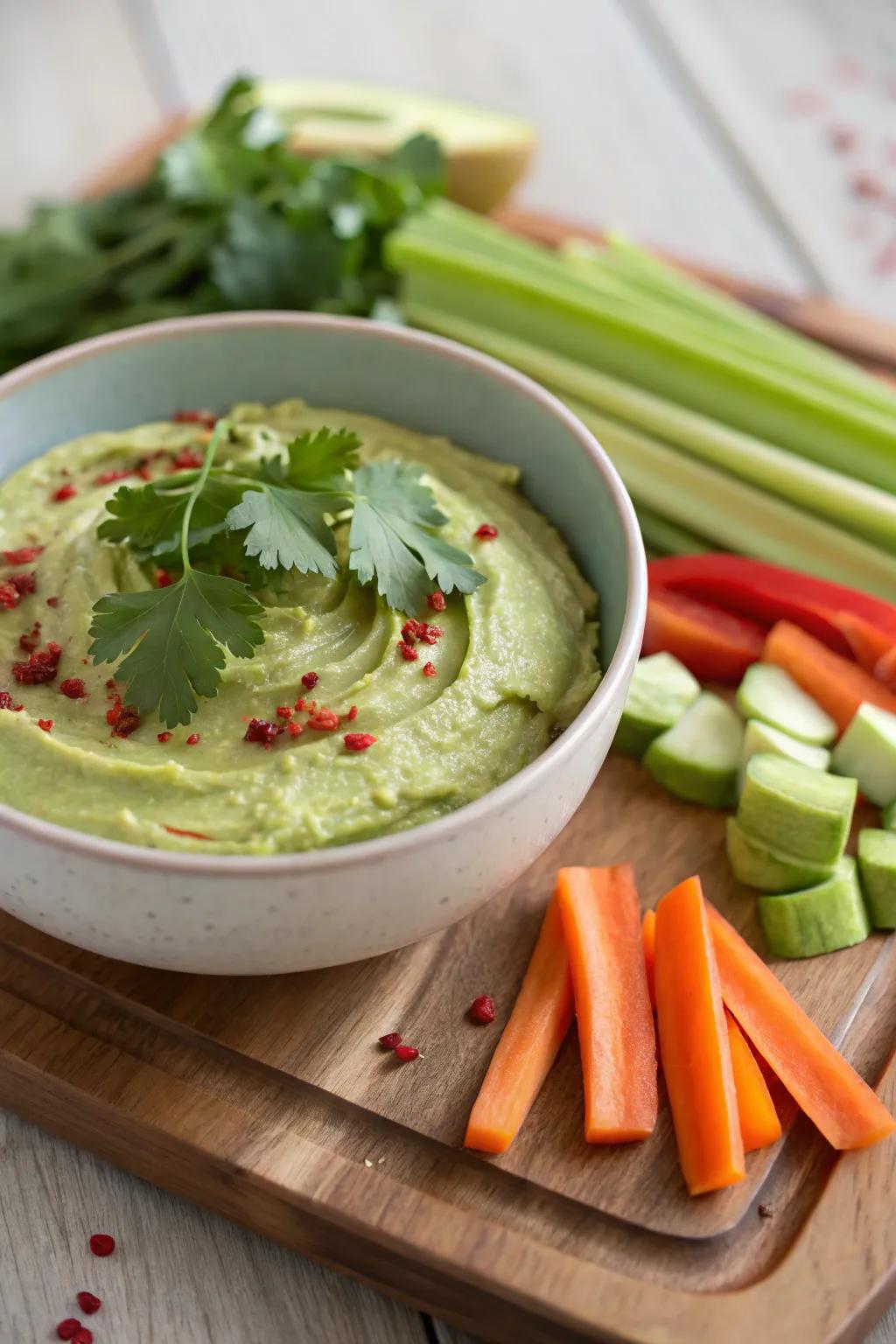 Avocado hummus, a creamy dip with a Mexican flair.