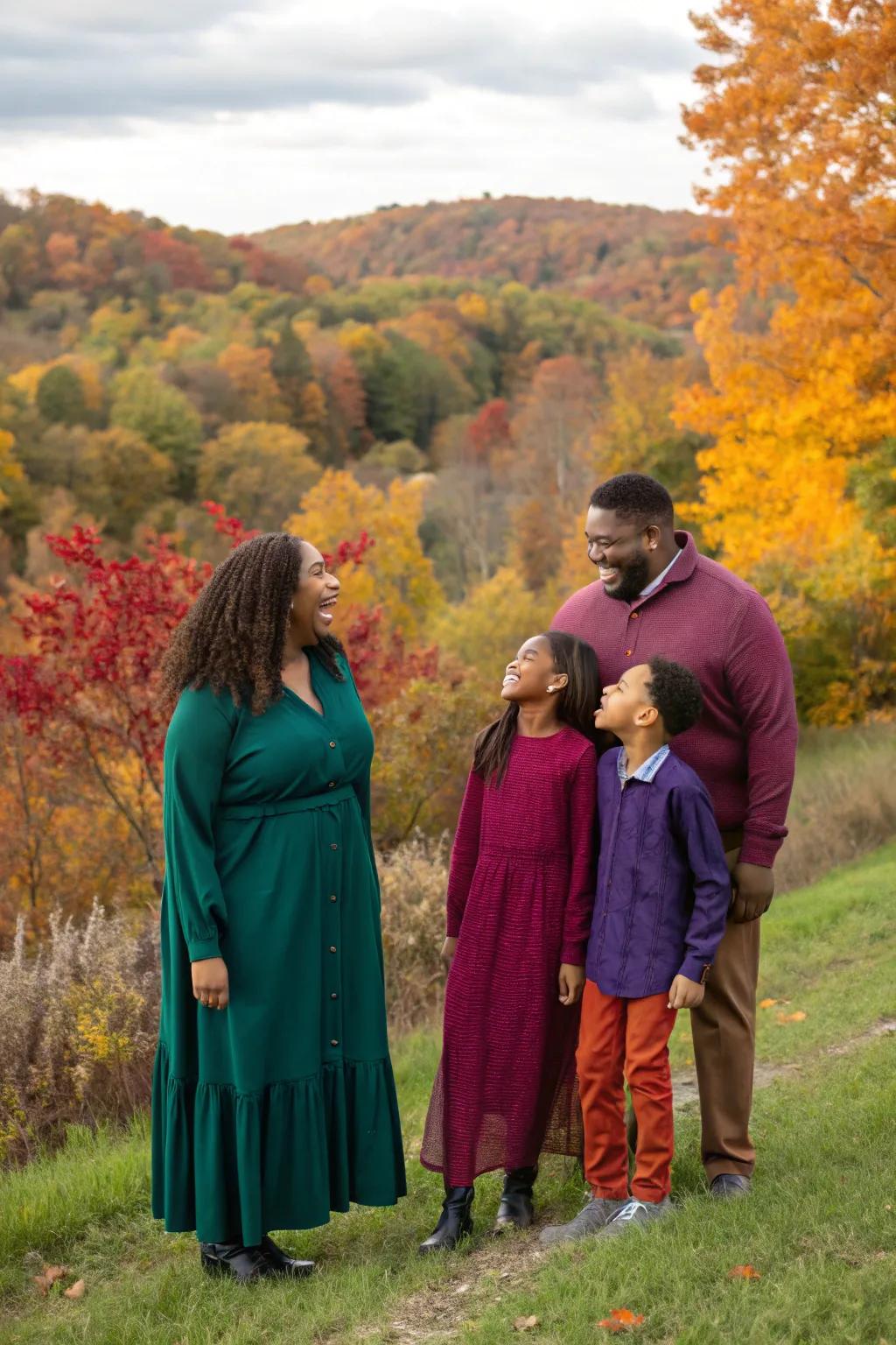 Jewel tones contribute opulence and richness to fall family portraits.