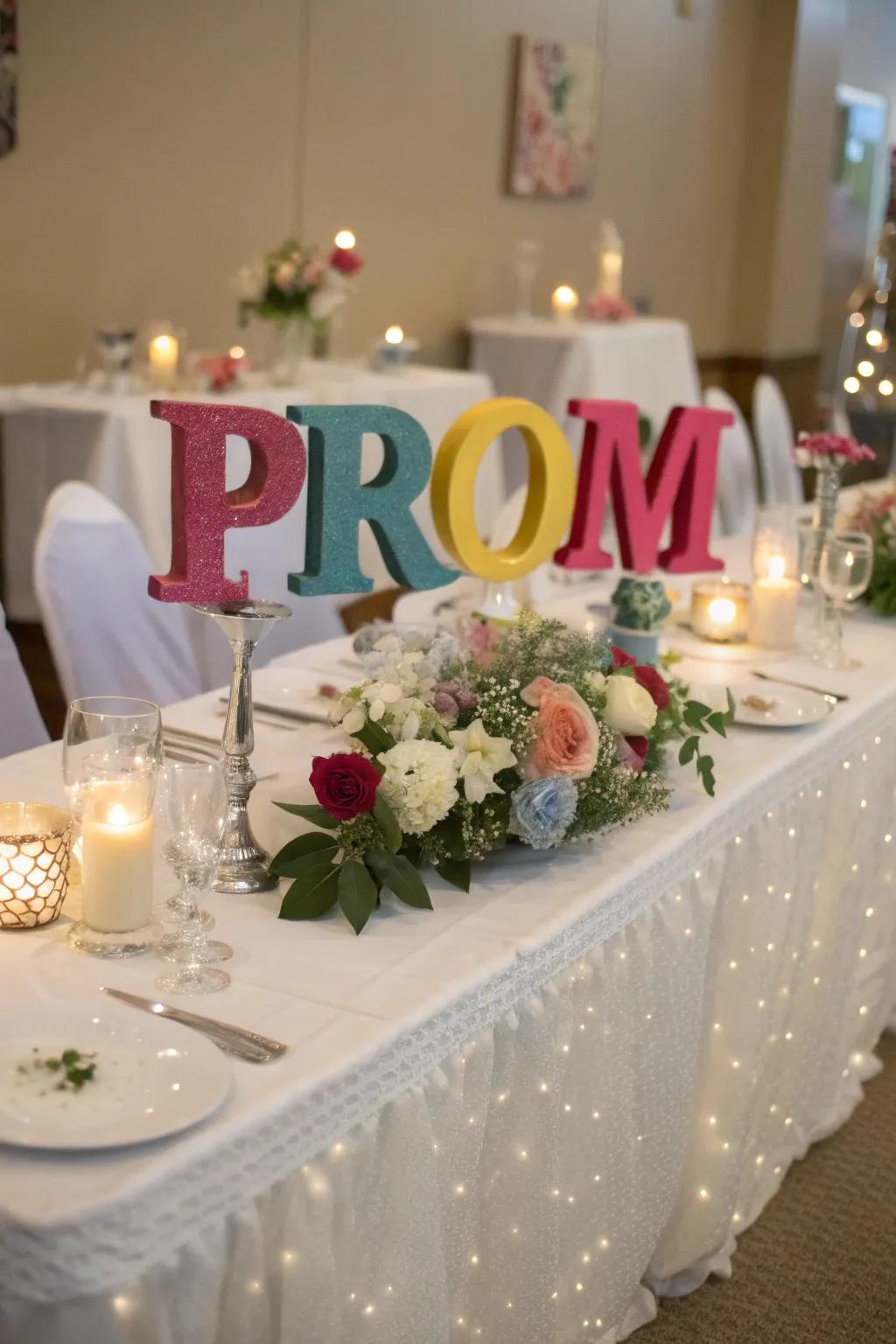 Alphabetic embellishments contribute an individualized component to your prom motif.