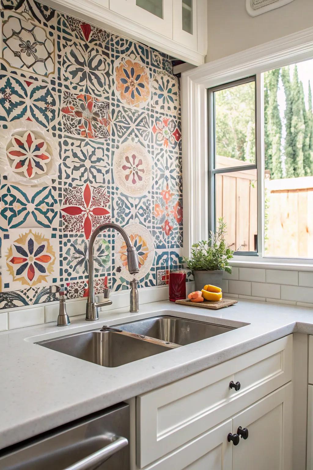 In the kitchen, an accent wall backsplash serves as a striking focal point.