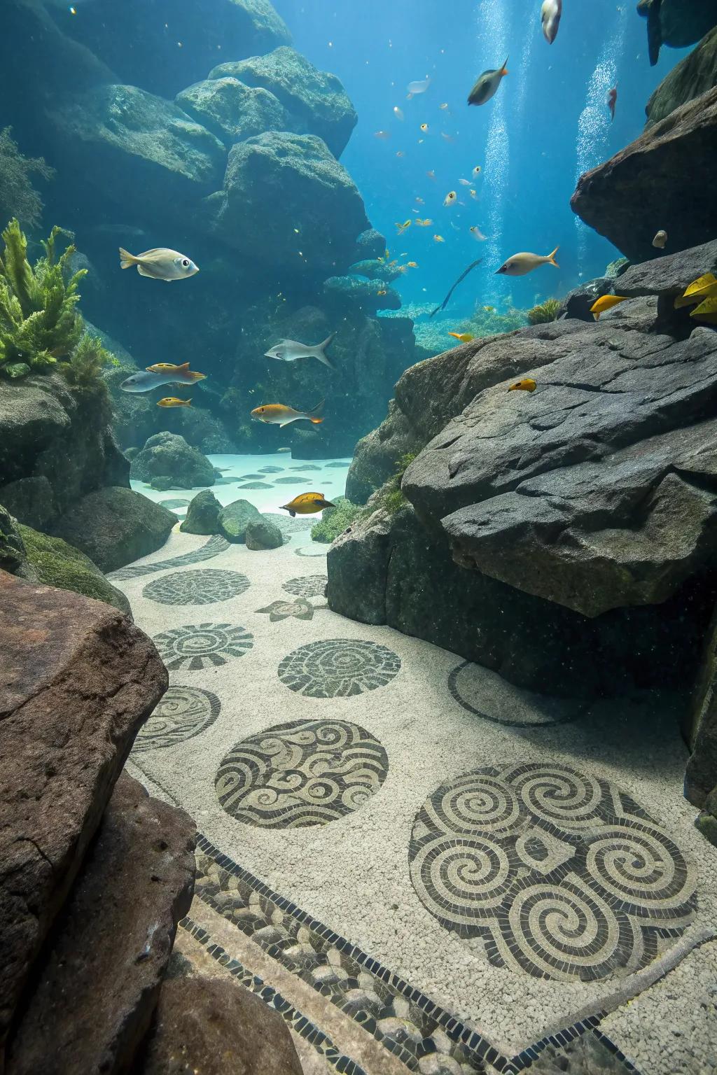 An artistic mosaic pattern created with layered stones.