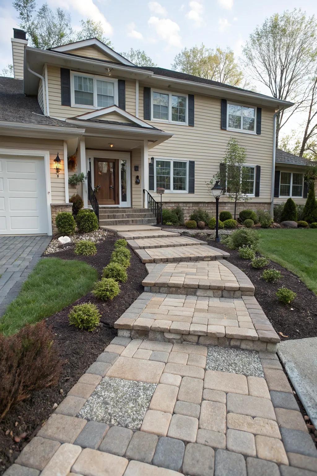 Layered walkways add depth and guide visitors to your entrance.