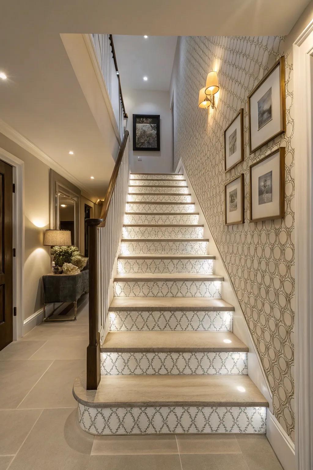 Textured wallpaper can add interest and style to your staircase.