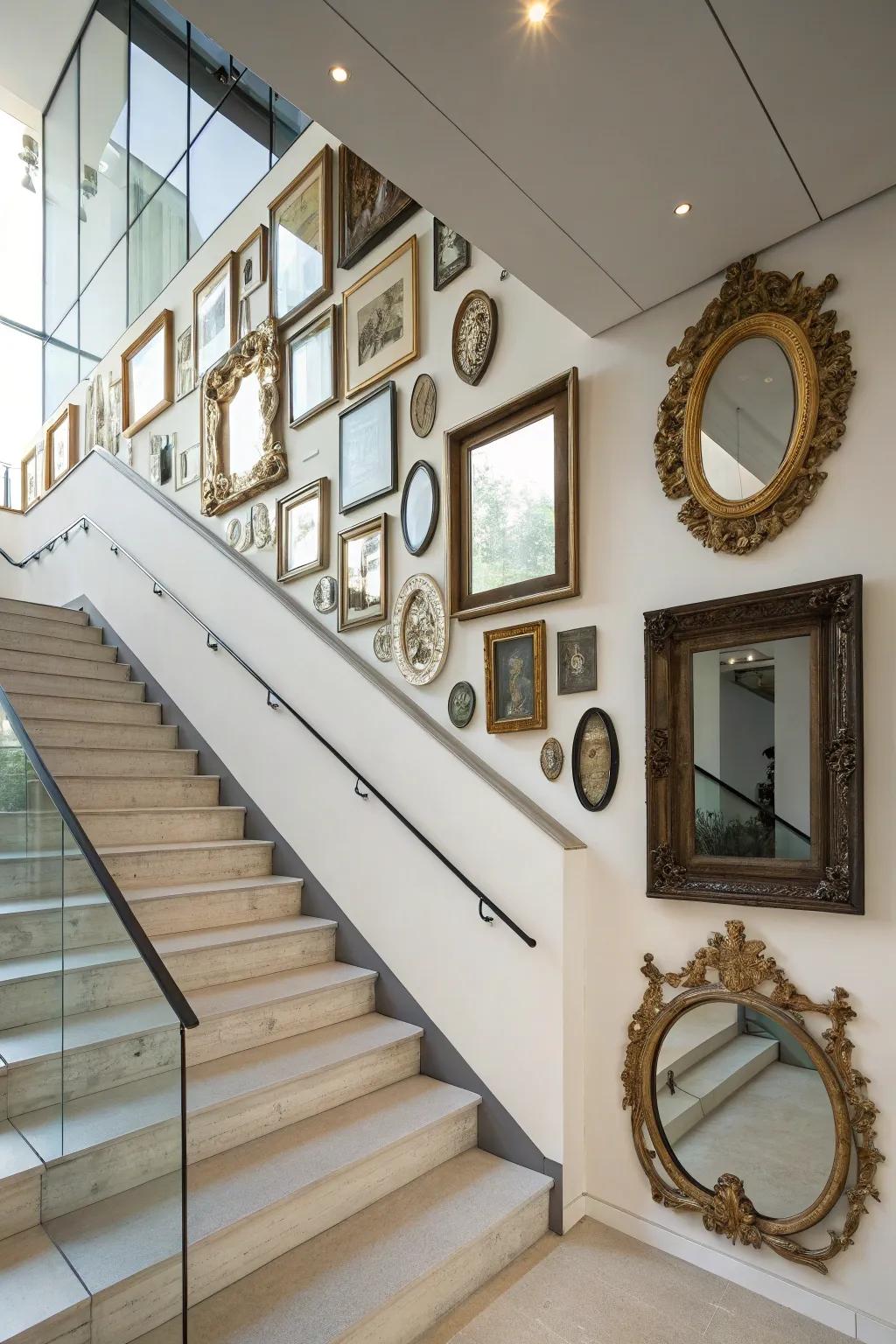 A collection display adds personality to your staircase.