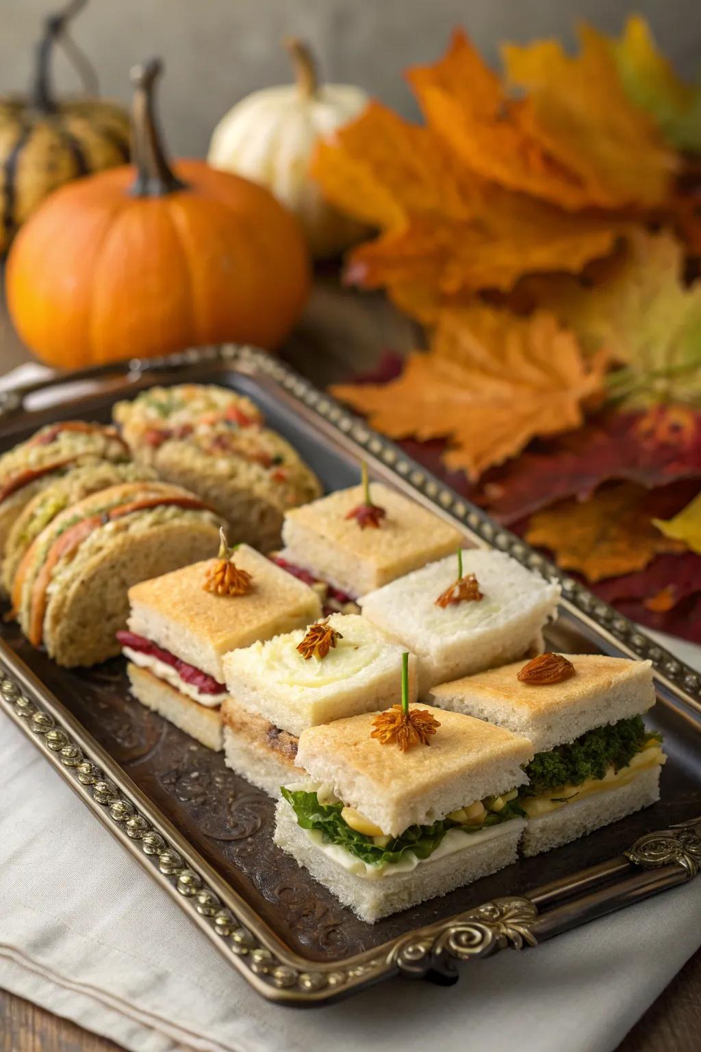 A mix of mini sandwiches is great for snacking at events.