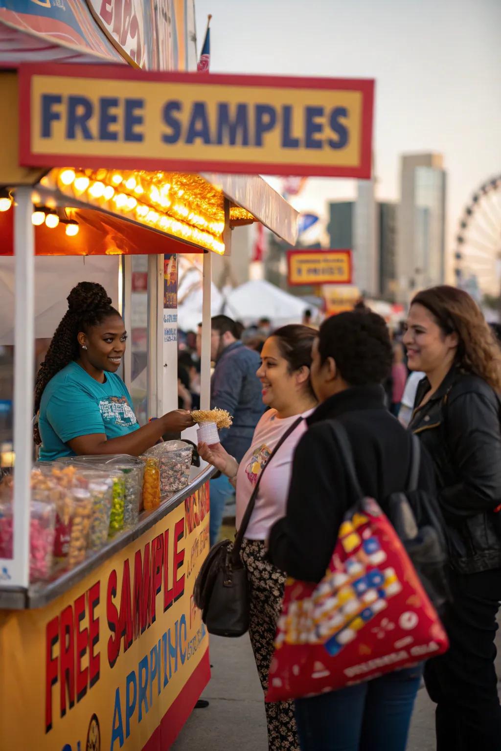 Free samples encourage visitors to engage with your booth.