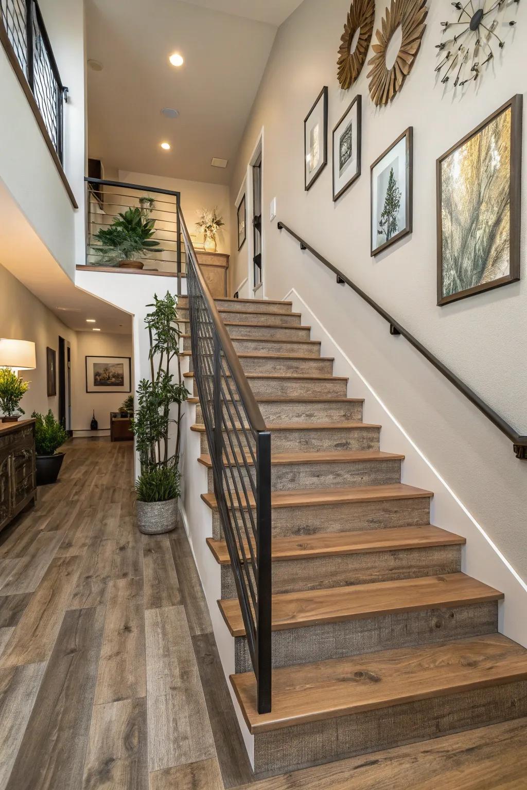 Vinyl on stairs delivers both design and sturdiness.