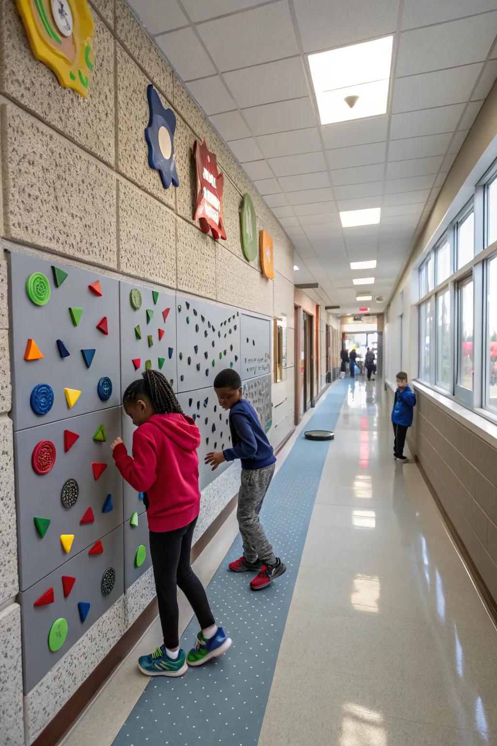 An interactive sensory path that encourages movement and engagement in the corridor.