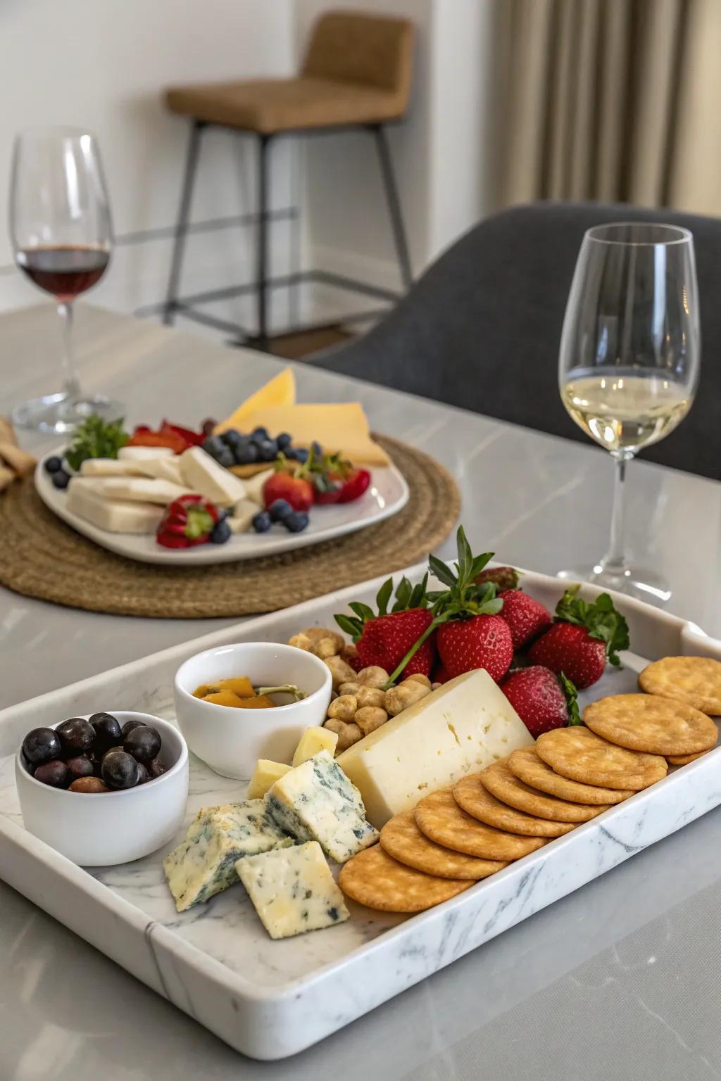 Marble trays provide a sophisticated backdrop for your platter.