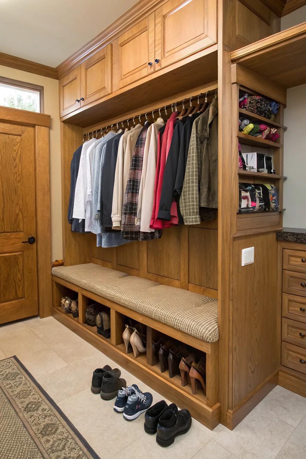 A seating area adding a sense of comfort to your closet experience.