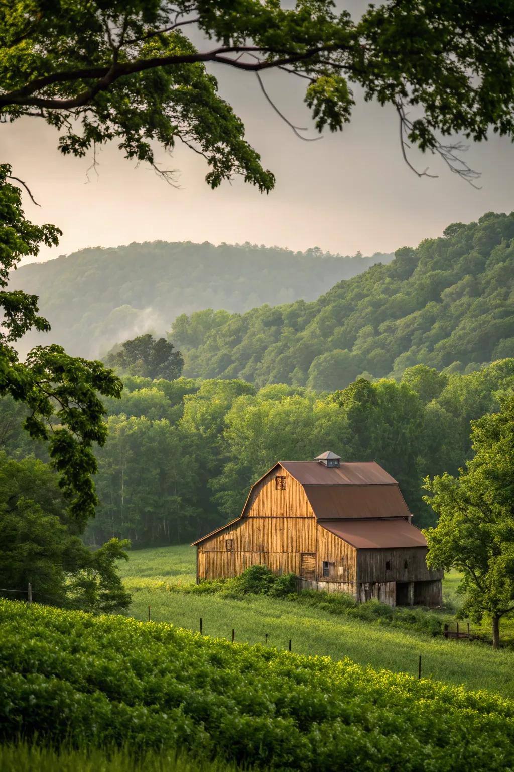 An earthy bronze barn that exudes warmth and richness.