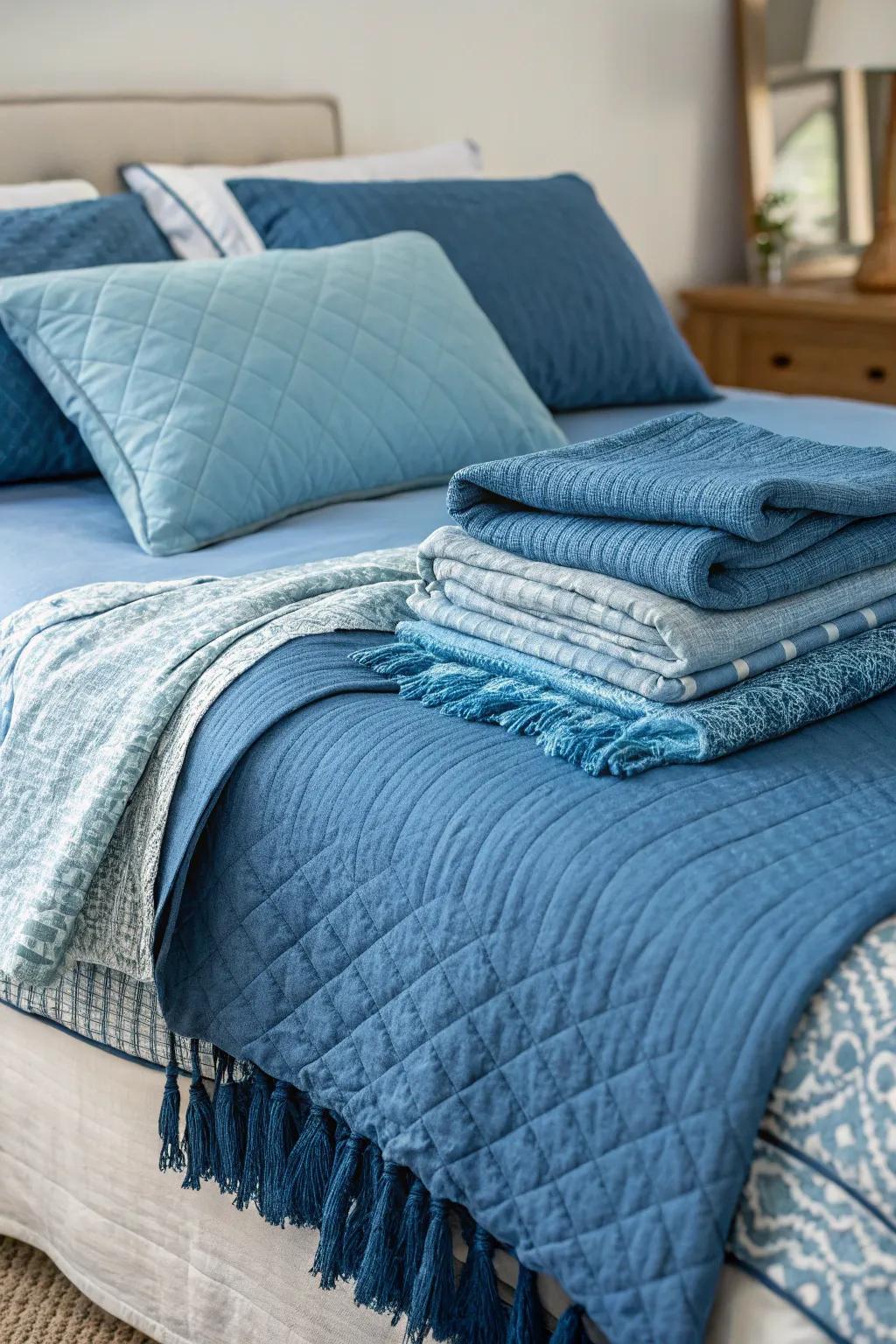 Layered bedding enhances comfort and adds a stylish touch.