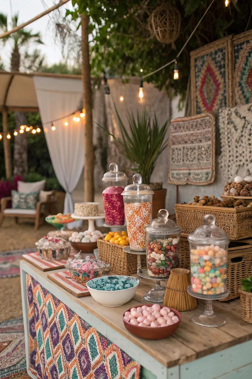 A bohemian candy bar that exudes carefree charm and creativity.