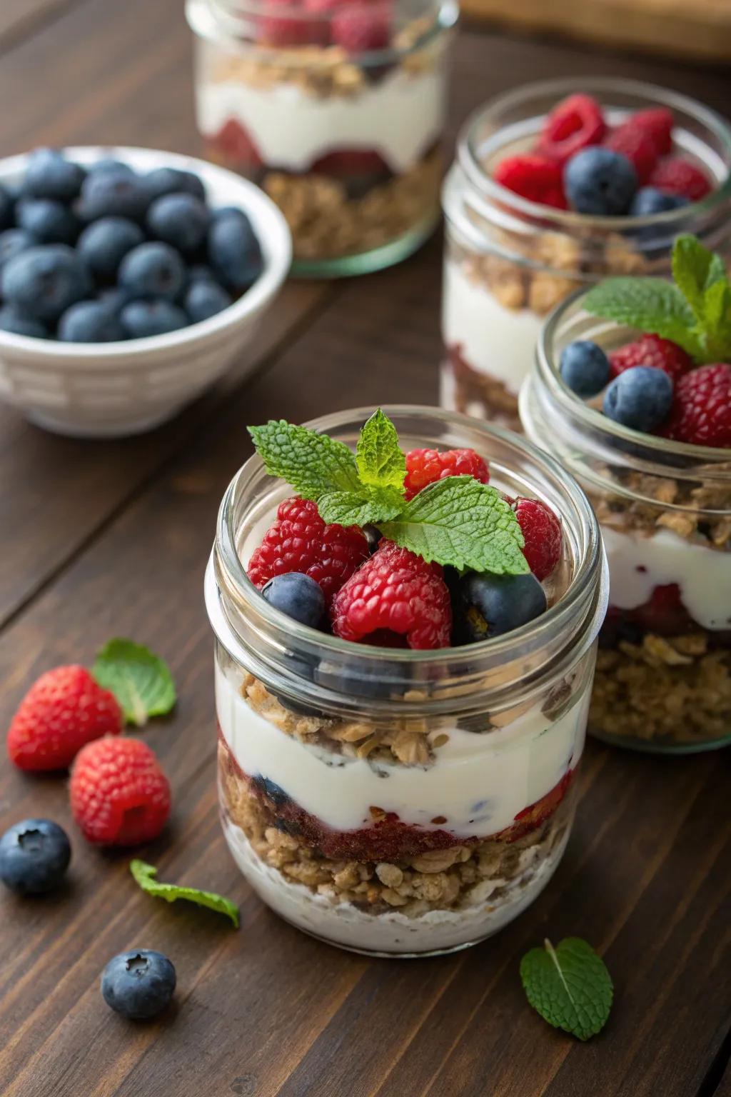 Homemade granola parfaits for a healthy brunch option.