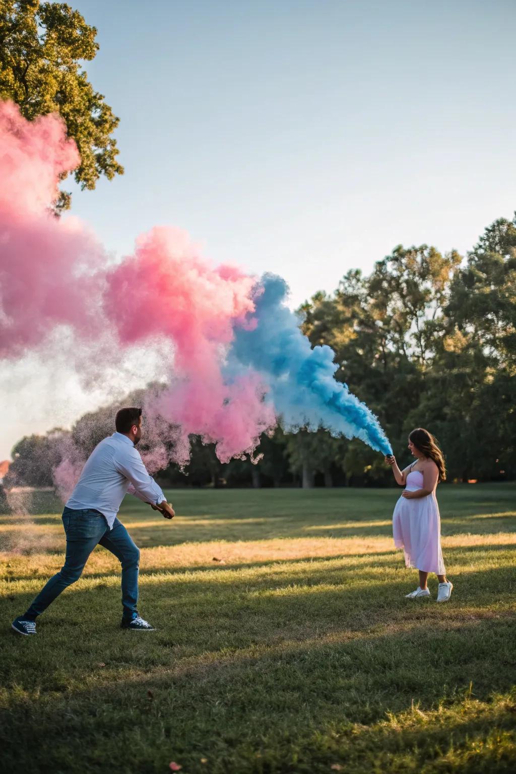 A captivating spectacle of color through gender announcement smoke.