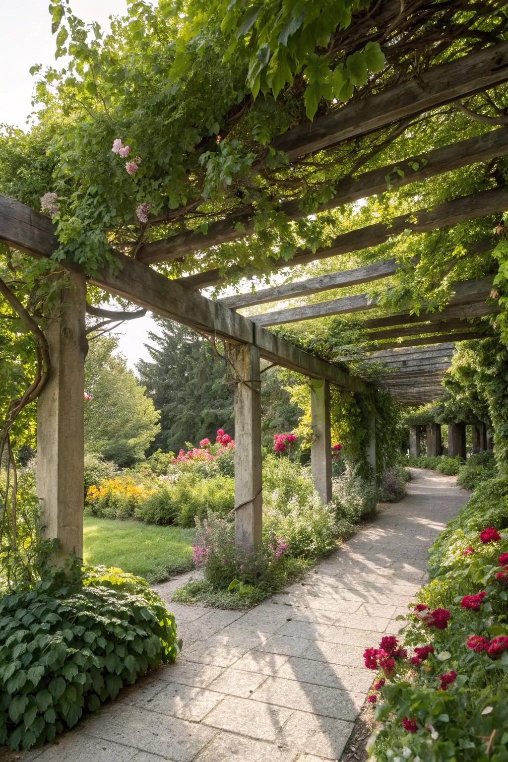 Pergolas bring shade and elegance to outdoor settings.