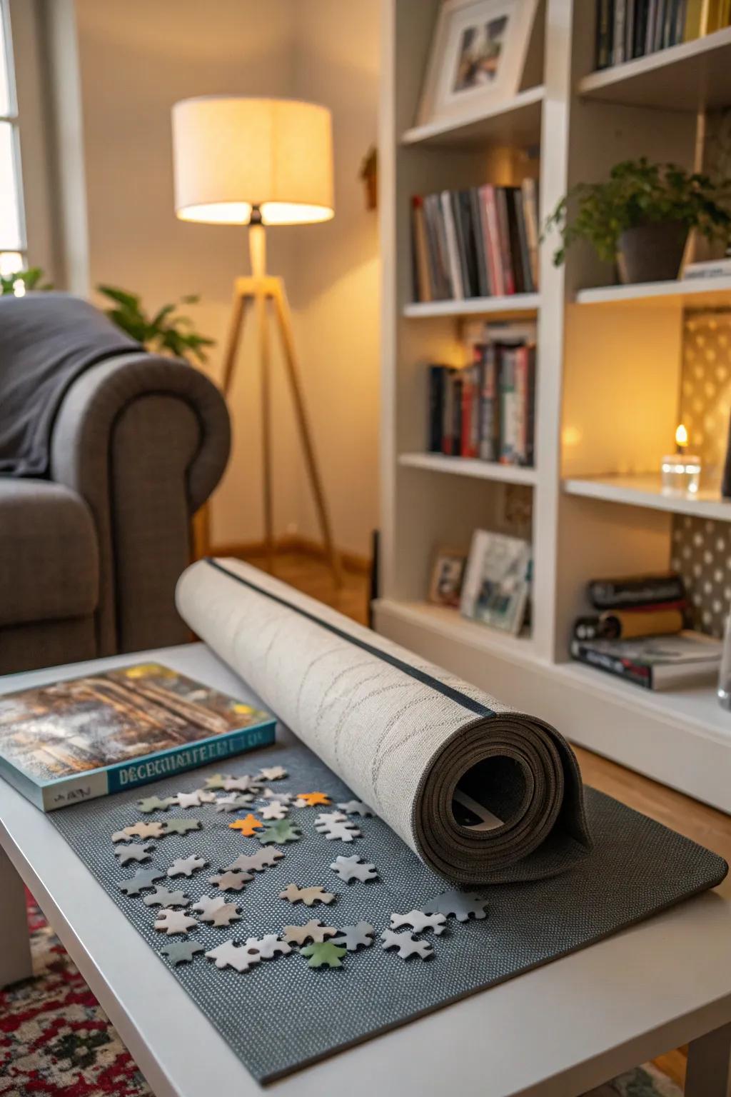 A puzzle mat in action, keeping pieces in place.