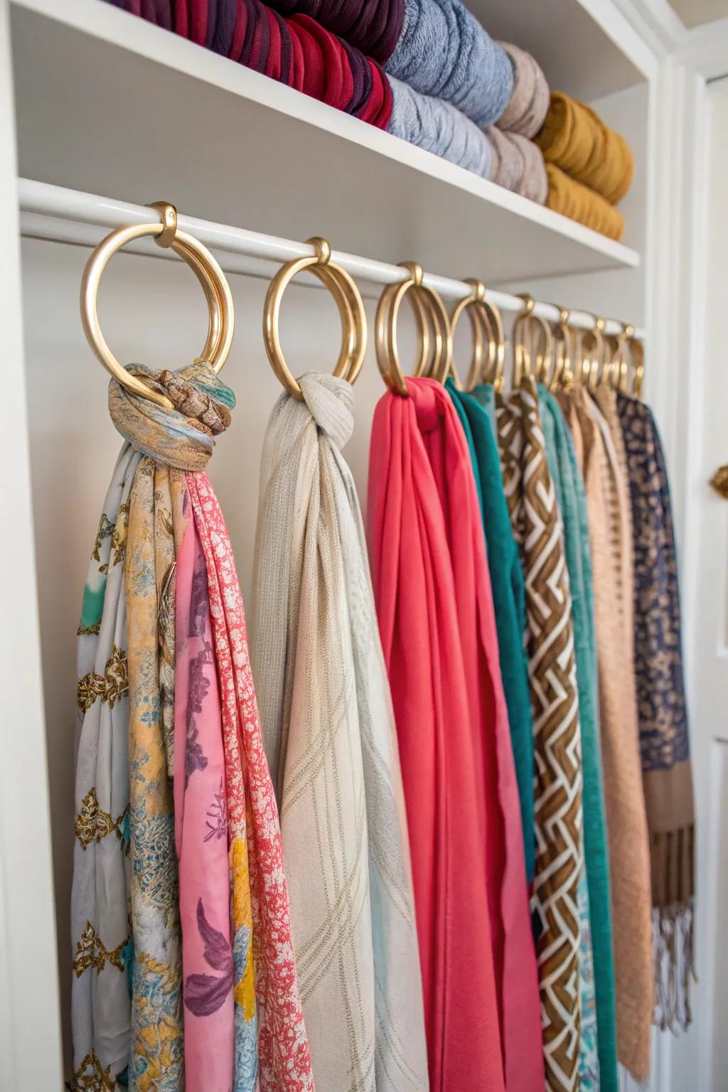 Scarf rings are perfect for storing delicate silk scarves.