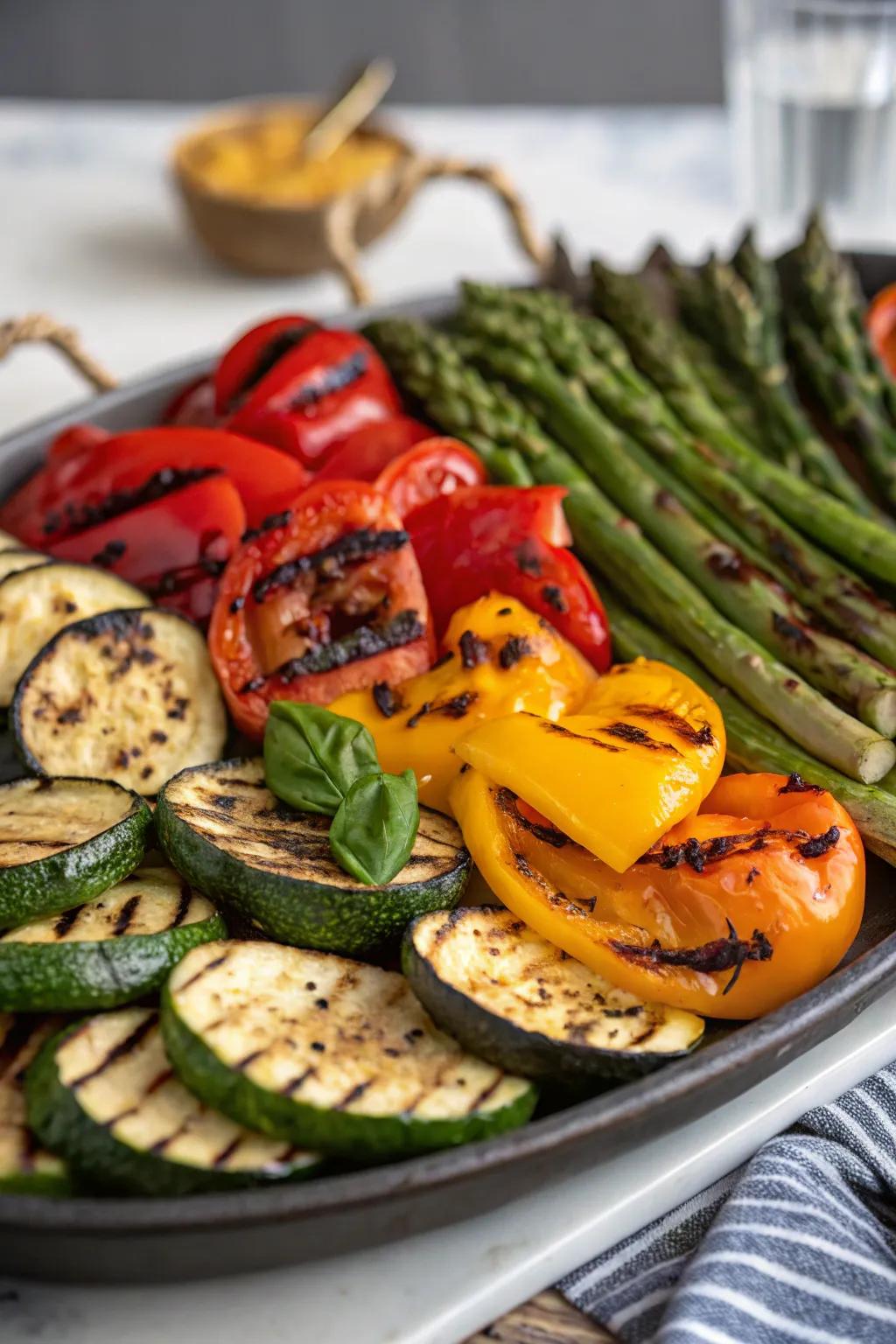 Grilled vegetable platters are a fresh and tasty addition to indoor BBQs.