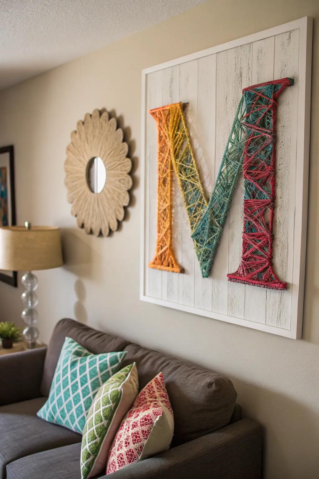 String art initials offer a unique handcrafted touch.