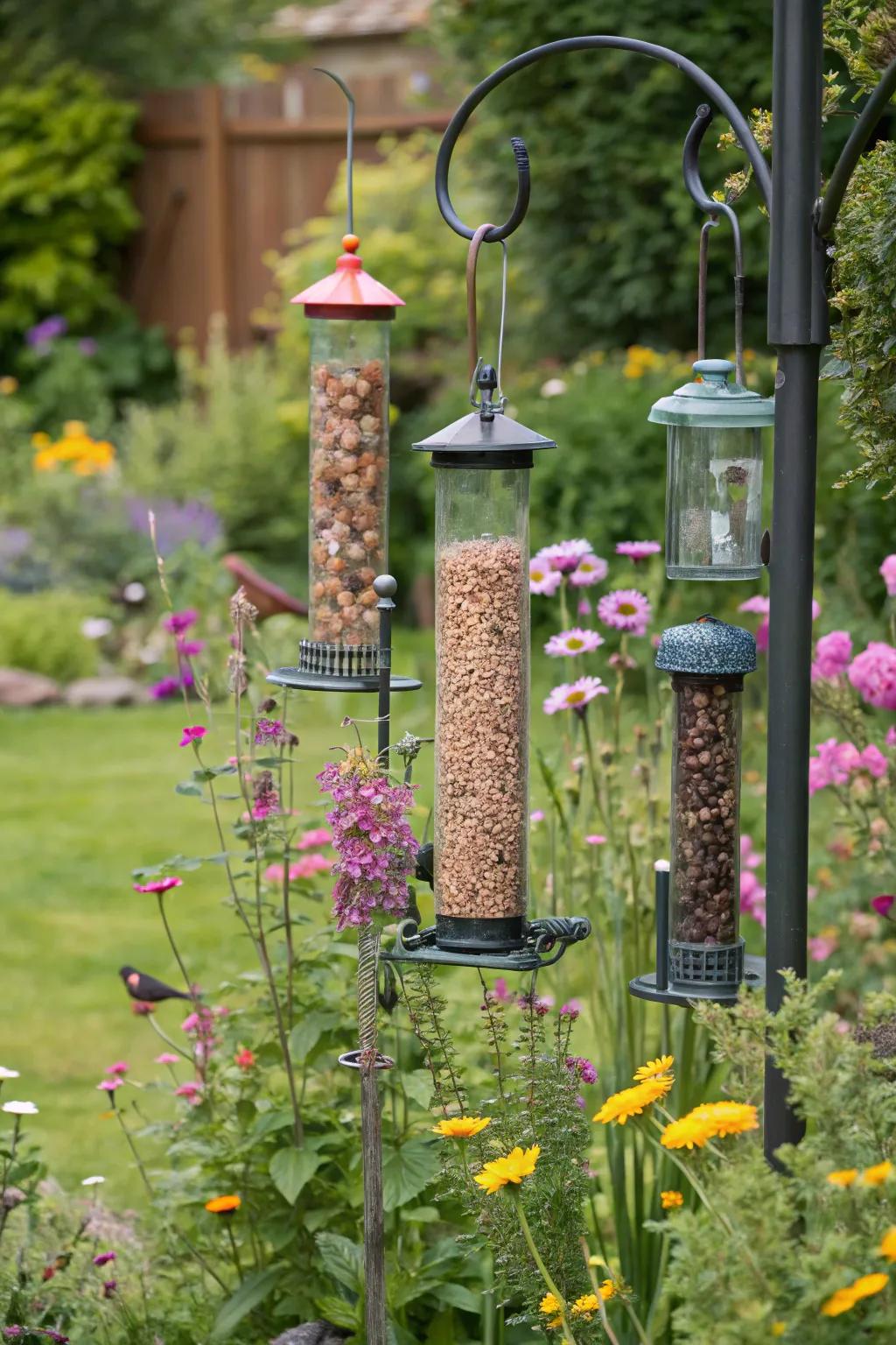 Numerous feeders bid a varied assortment of bird species to your garden.