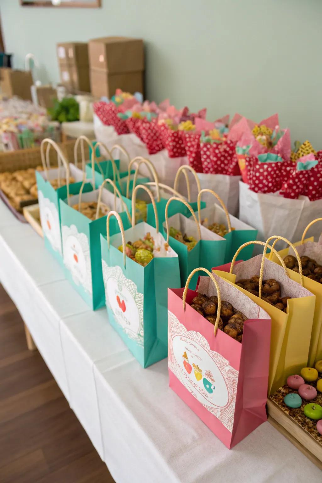 Tiny gift bags offer a sweet send-off for guests.