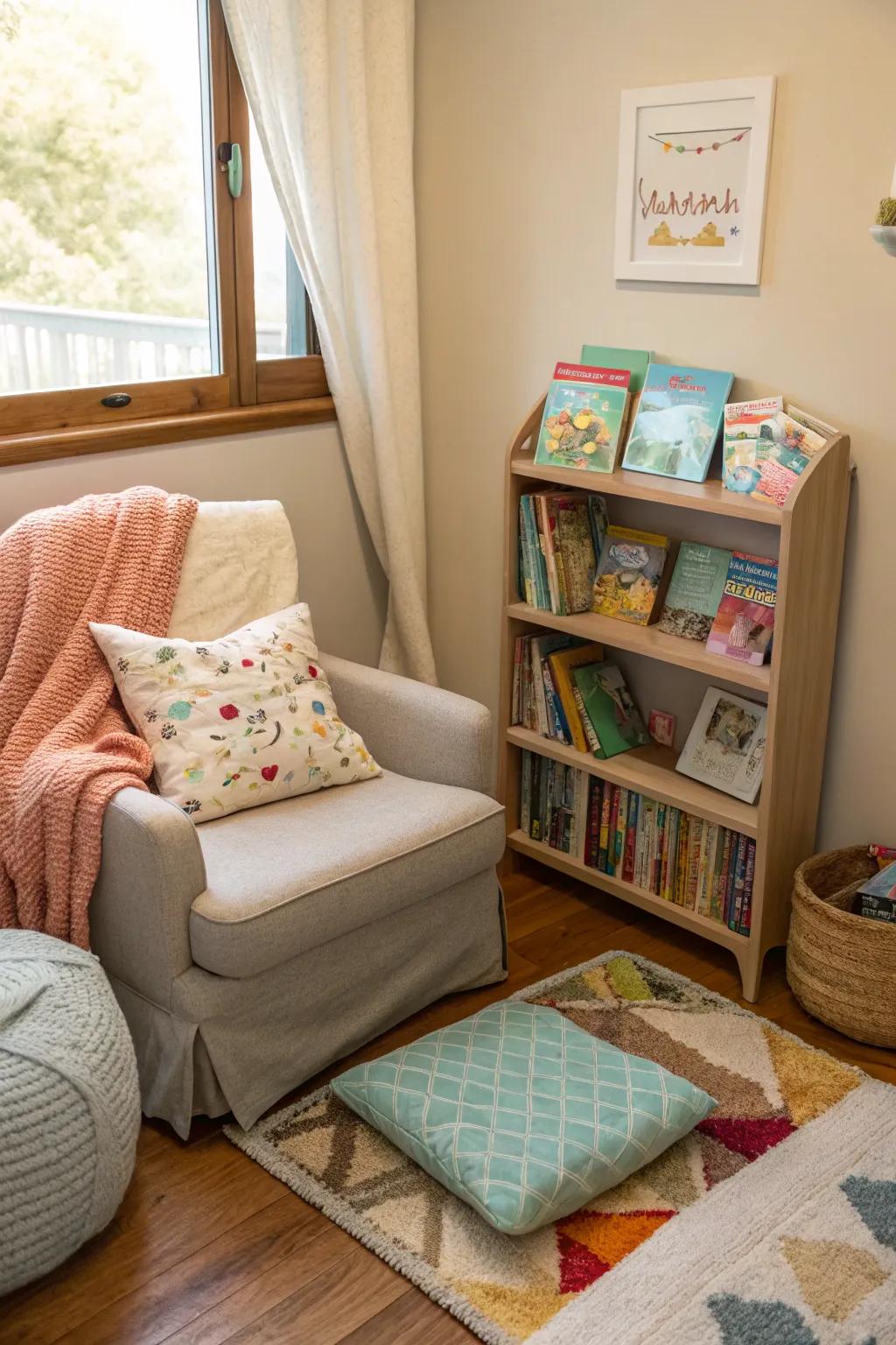 A reading nook fosters a love for books and quiet time.