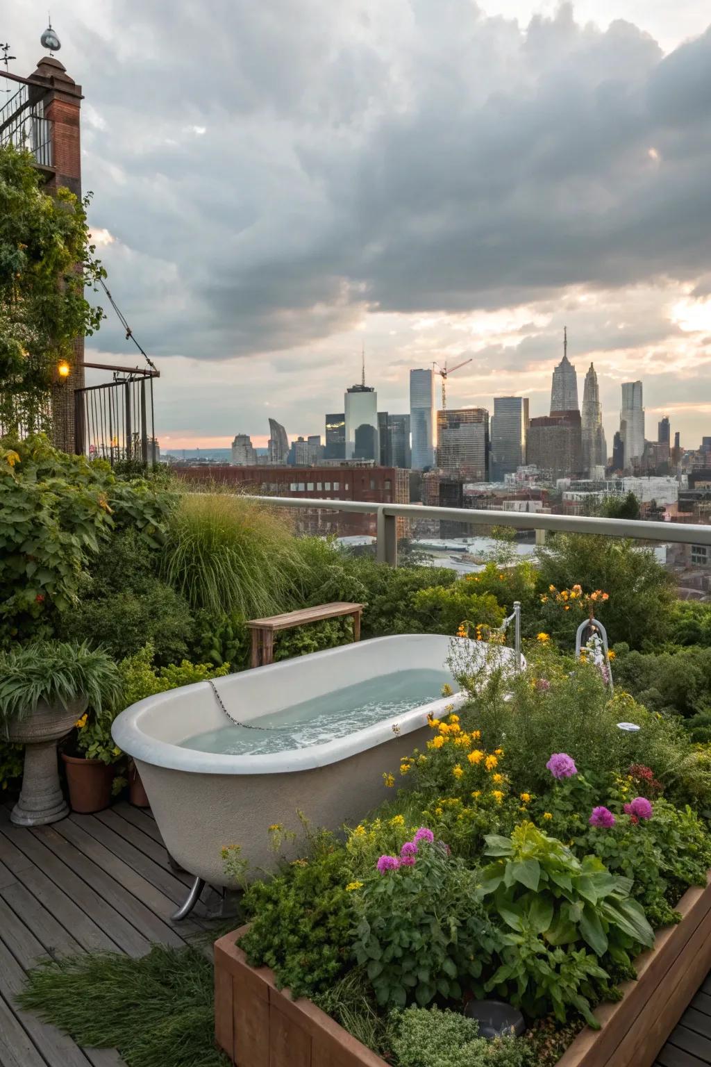 Bathe in luxury with sky-high views from a rooftop garden.