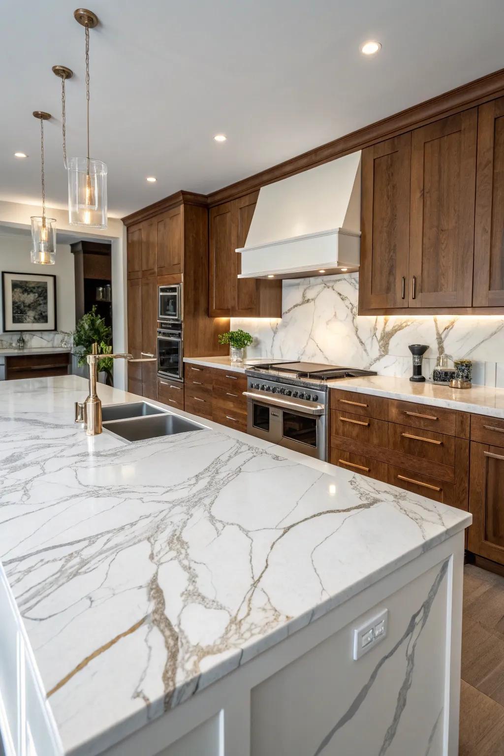 Natural stone adds a luxurious and organic touch to the kitchen.