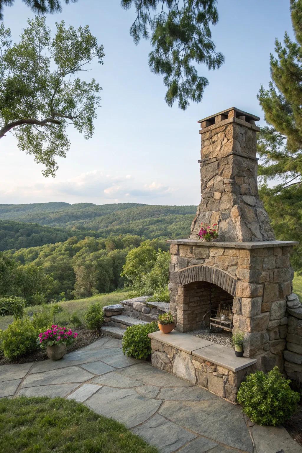 With a natural stone fireplace, you can create a harmonious outdoor area.