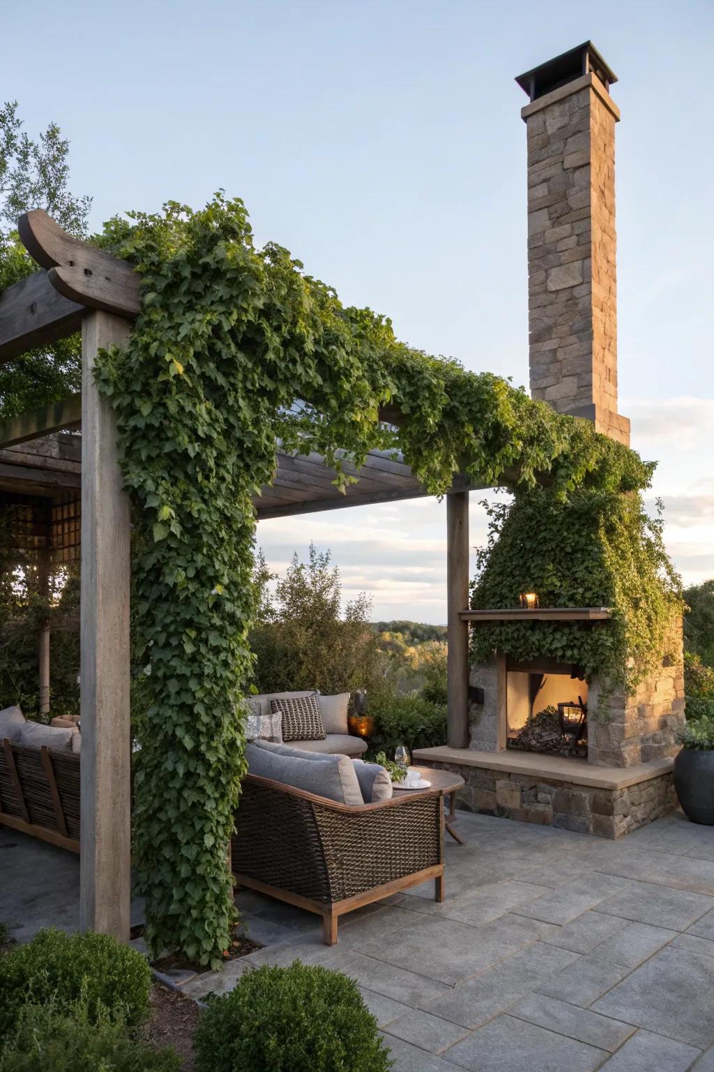 Infuse sophistication and practicality with a pergola chimney.