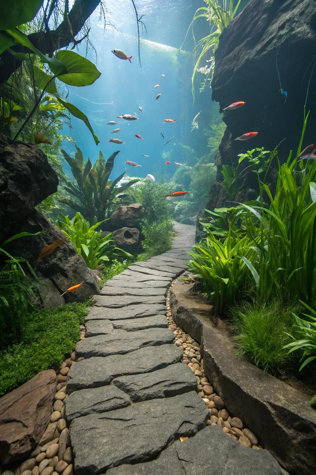 A rustic stone pathway invites exploration.