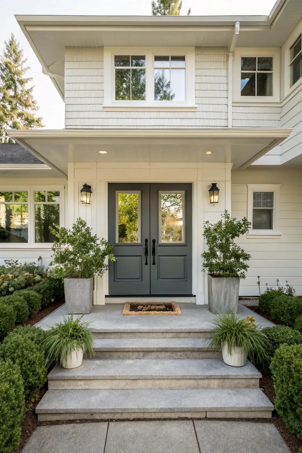 Symmetrical designs create a harmonious and balanced entrance.