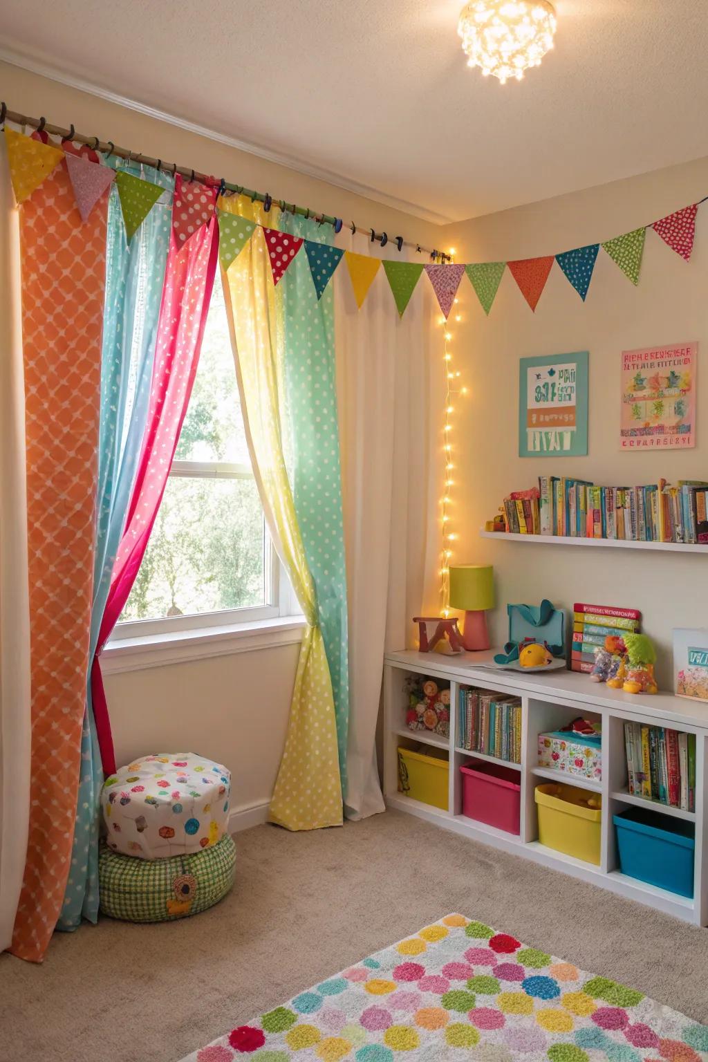 Colorful valances bring playfulness to children's rooms.