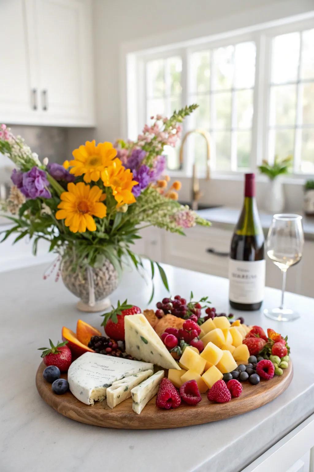 Edible flowers bring an artistic touch to your arrangement.